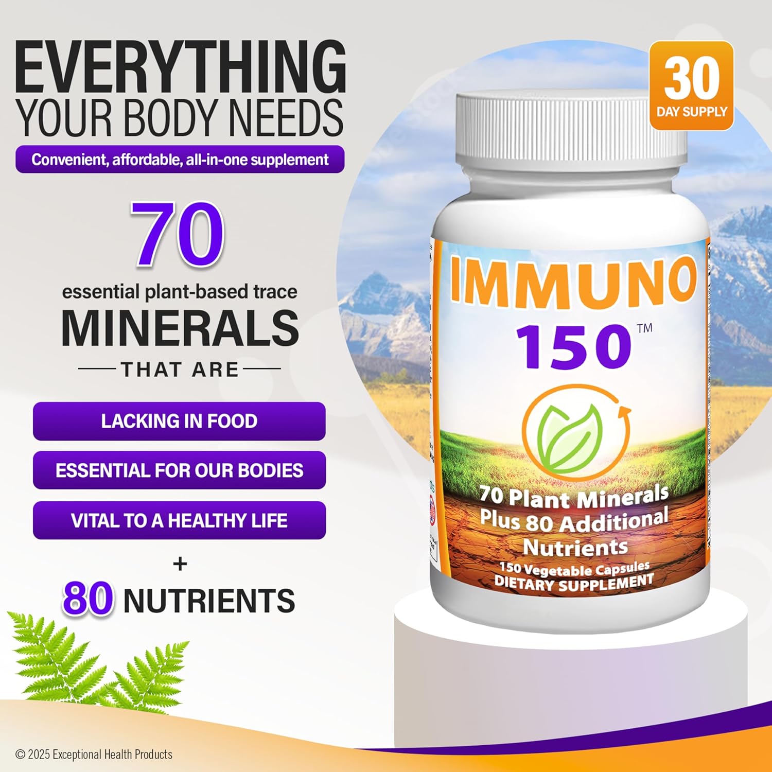 Immuno150 Immune Support Supplement, 150 Vegetable Capsules - Immunity Boost Packed with 70 Trace Minerals, 13 Essential Vitamins, Antioxidants, Herbs & Amino Acids - Immune System Booster for Adults