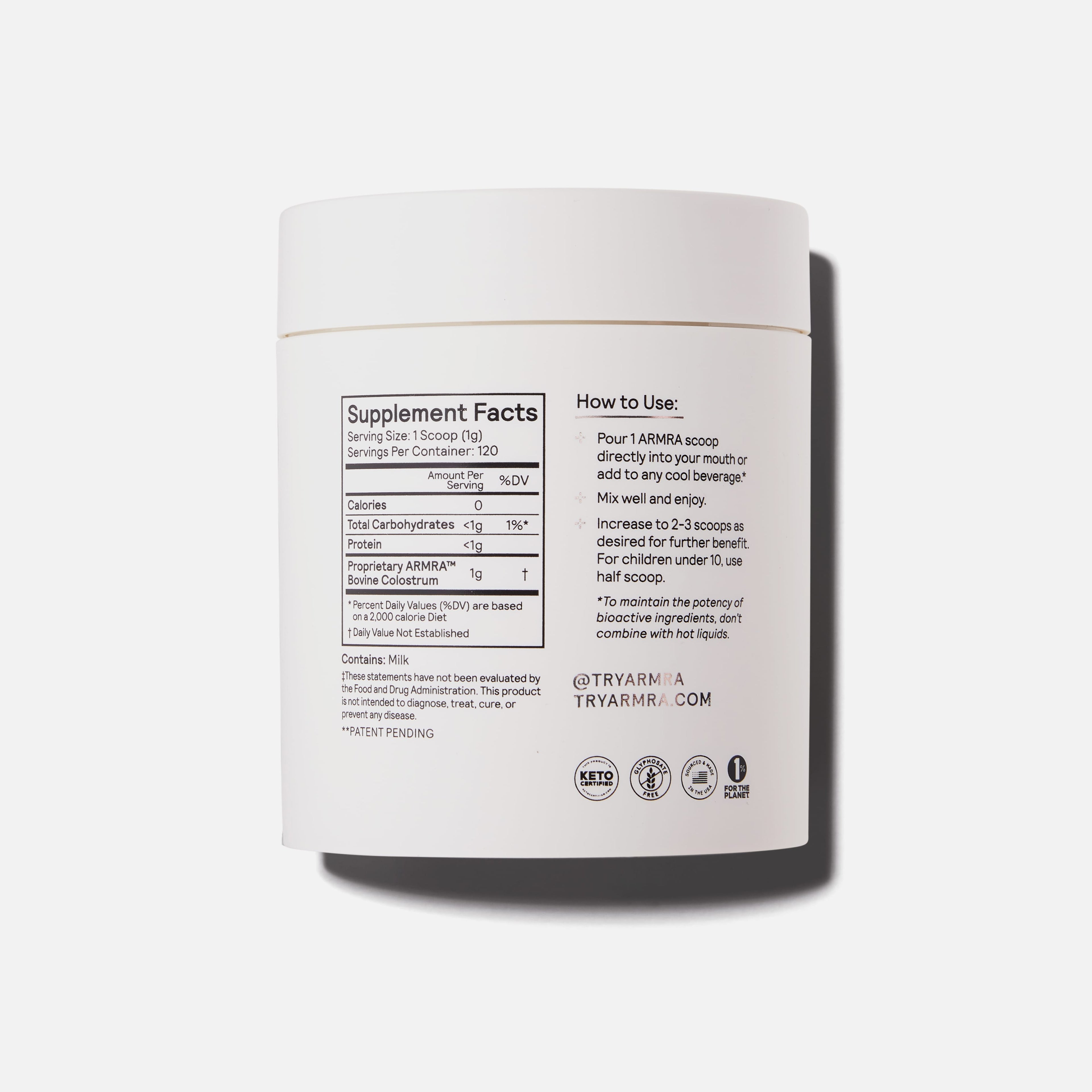 ARMRA Colostrum™ Powder | Unflavored | Gut Health & Bloating | Skin & Hair | Immunity | Keto, Gluten & Fat-Free | 120 Servings